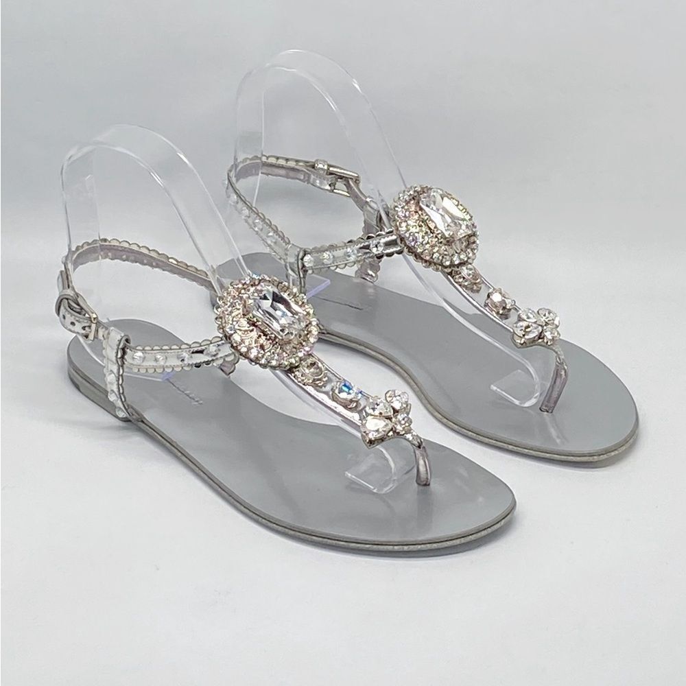 DOLCE&GABBANA Crystal-embellished leather sandals size 36.5